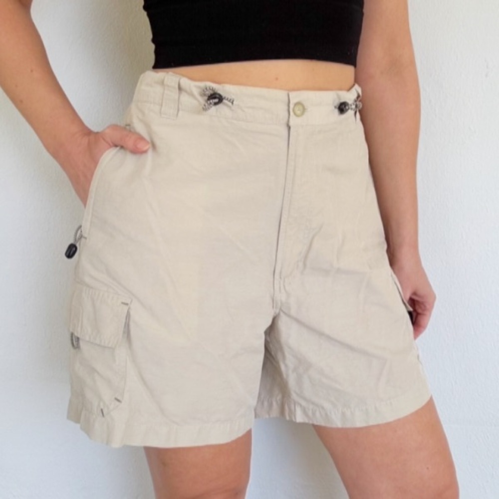 Vintage Bimini Bay Outfitters khaki cotton nylon bungee cargo shorts size 10